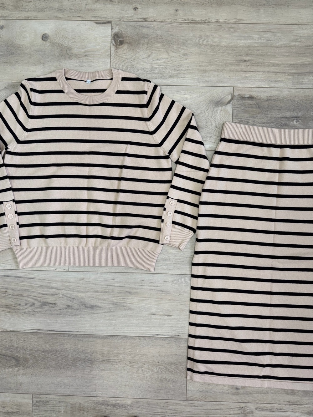 Striped Knit Pencil Skirt & Shirt Set
